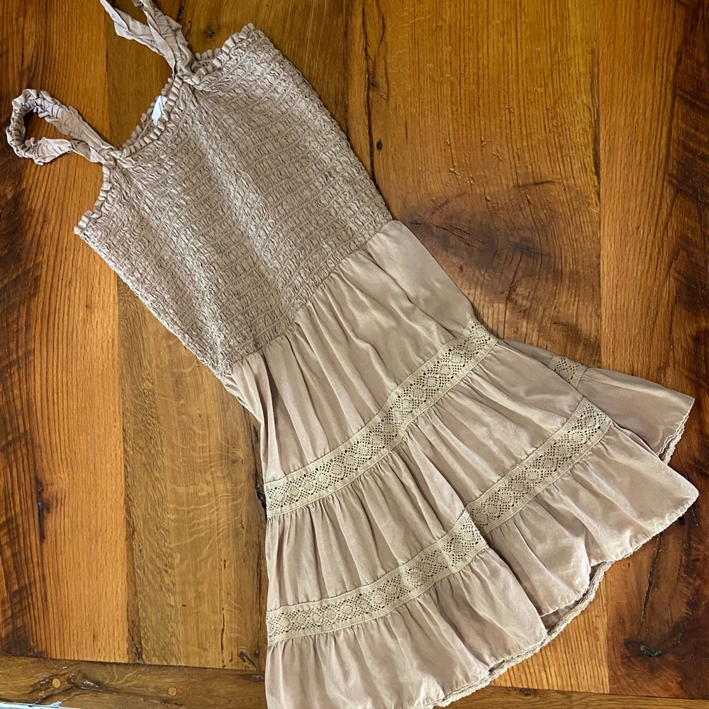 Red Haute Tan Spaghetti Strap Tiered Dress, Perfect for the Beach, Size Small